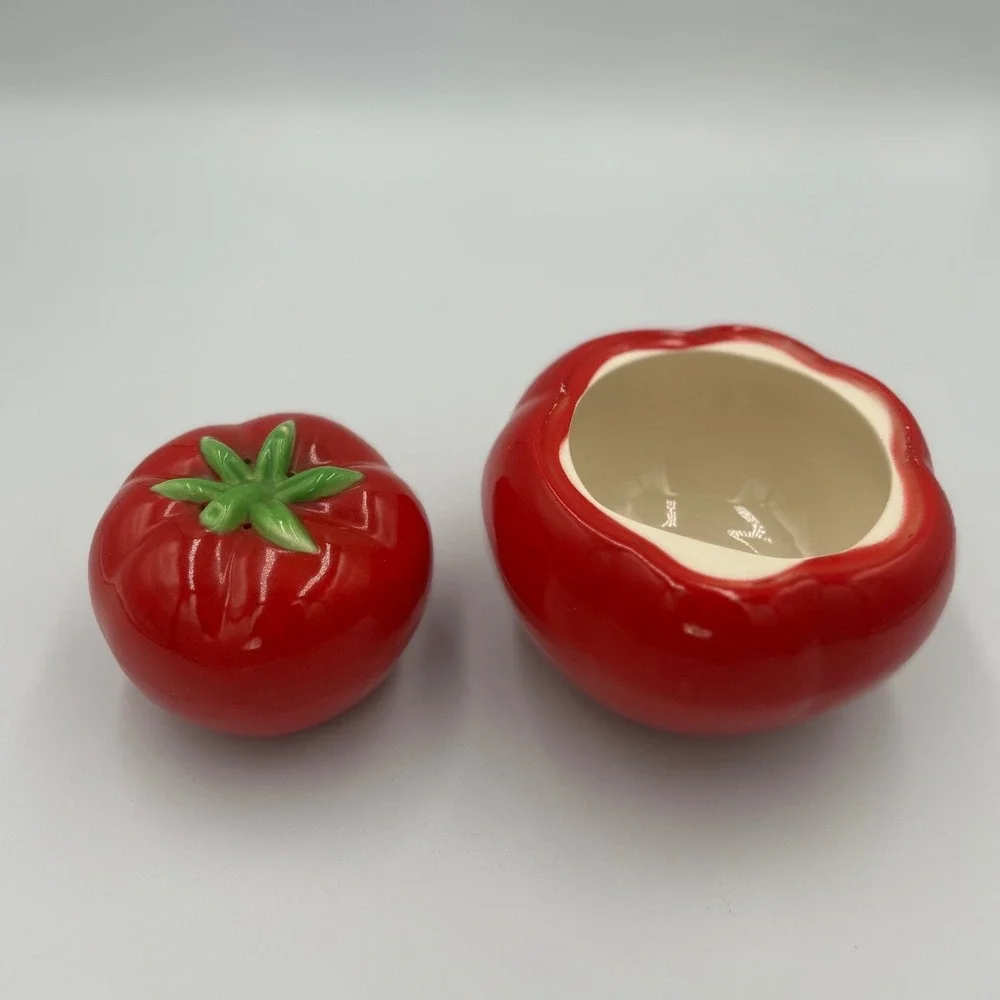 The Pantry Parade Vintage Ceramic Tomato Salt Shaker and Open Sugar Bowl Set Red